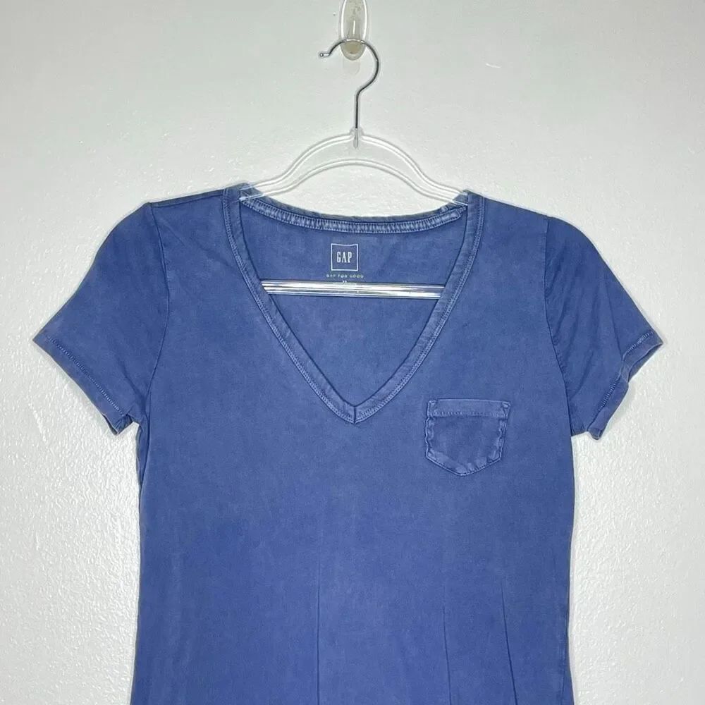 Gap GAP Blue Vintage Wash V-neck Tee Short Sleeve Shirt Top Women’s Size XS - Picture 3 of 8